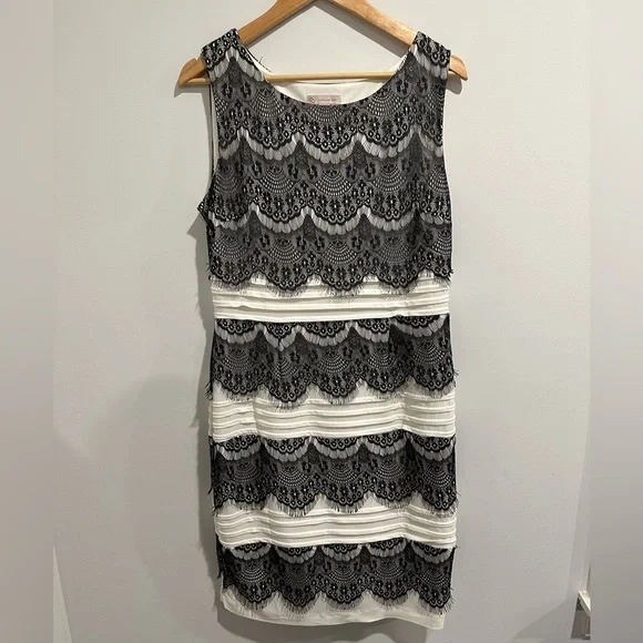 Dressbarn black and ivory lace dress size 14 - Picture 1 of 6